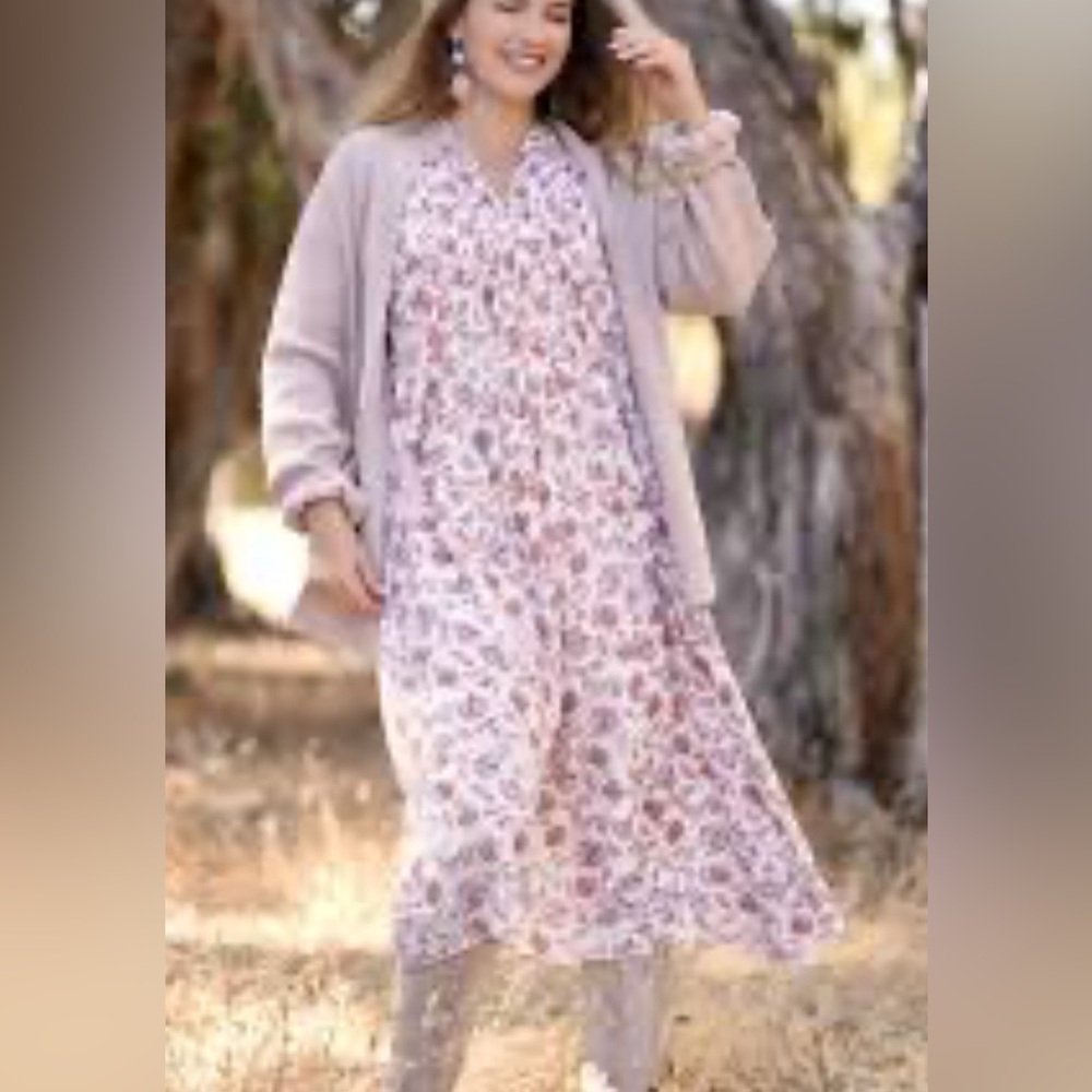 Dolma peach skye block print Floral Midi Dress NWT